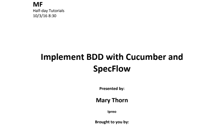 Implement BDD with Cucumber and SpecFlow, m. Mary Thorn