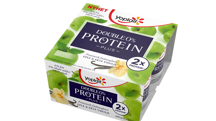 Yoplait Double 0% Protein Plus med eple og ekte vanilje