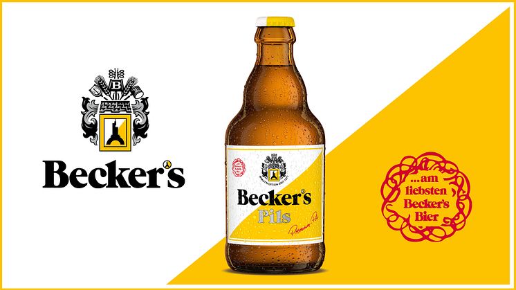 In einem frischen Weiß-Gelb präsentiert sich das neue Design von Becker's Pils. Foto: Karlsberg