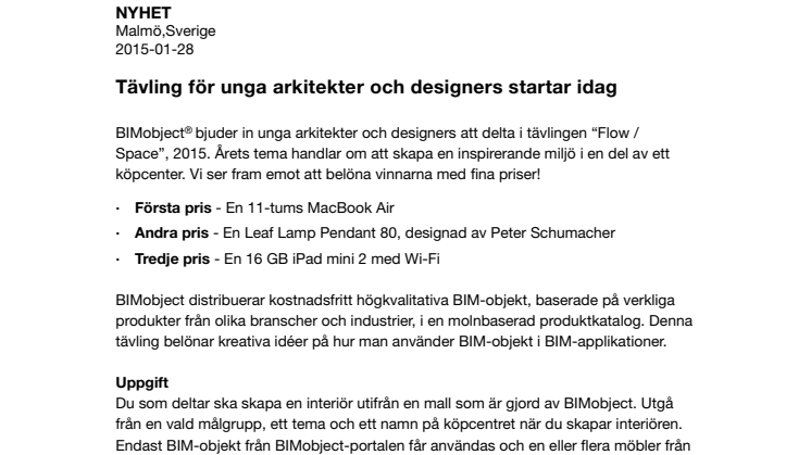 Tävling för unga arkitekter och designers startar idag