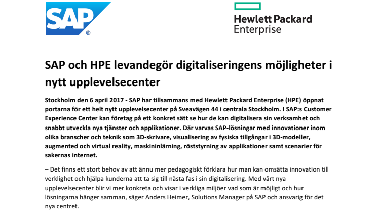 ​SAP och HPE levandegör digitaliseringens möjligheter i nytt upplevelsecenter