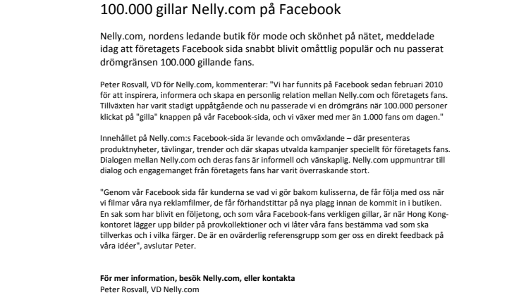100.000 gillar Nelly.com på Facebook