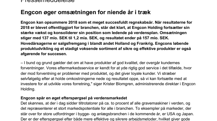 Engcon øger omsætningen for niende år i træk 