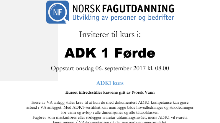 ADK 1 kurs i Førde den 6 september 2017