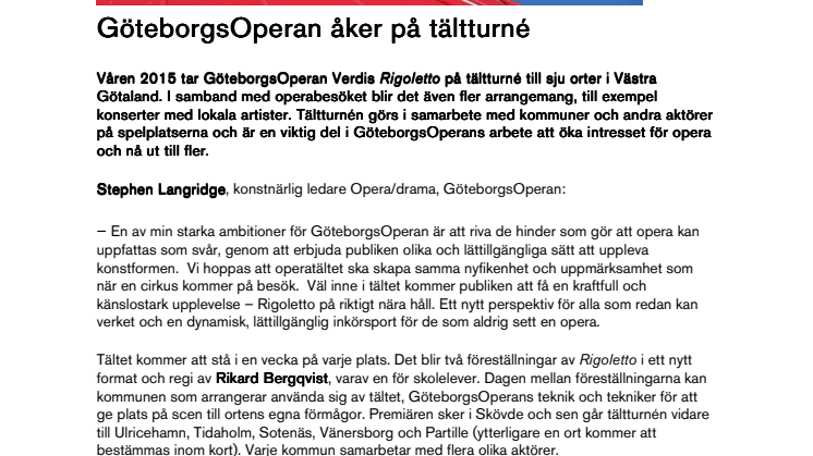 GöteborgsOperan åker på tältturné 