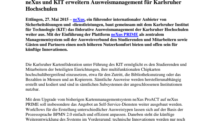 neXus und KIT erweitern Ausweismanagement für Karlsruher Hochschulen