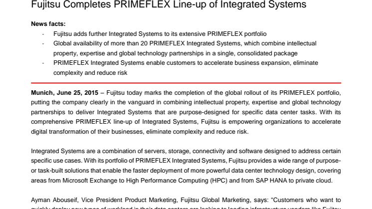 Fujitsu Completes PRIMEFLEX Line-up of Integrated Systems