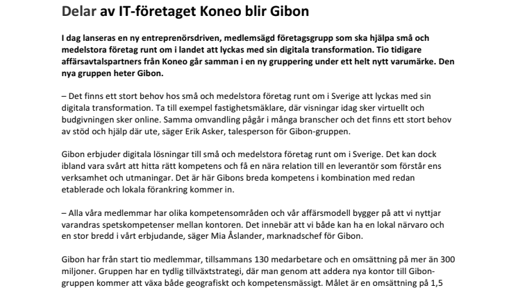 Delar av IT-företaget Koneo blir Gibon