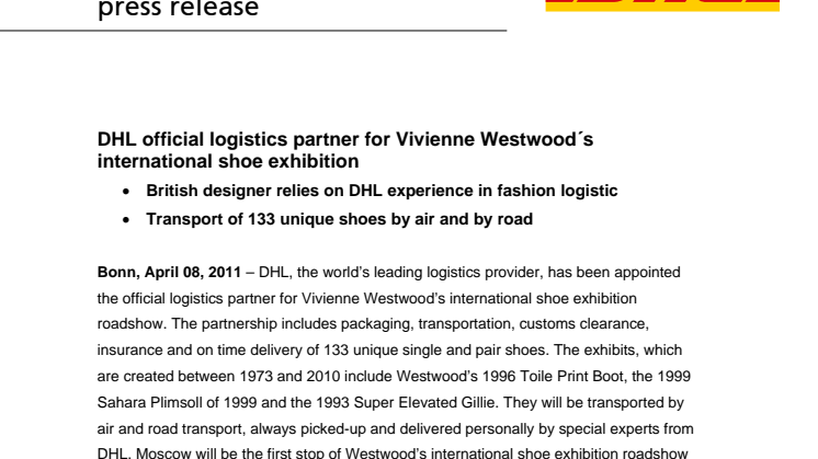 DHL er officiel logistikpartner for Vivienne Westwood's internationale skoudstilling