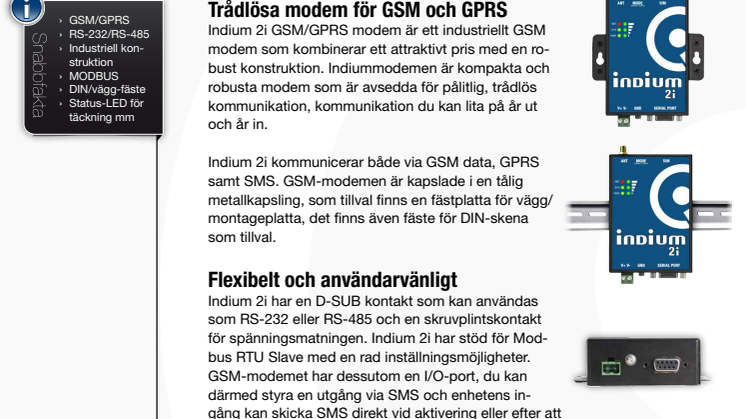 GSM modem Indium 2i -broschyr