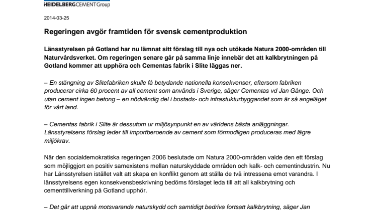 Regeringen avgör framtiden för svensk cementproduktion 