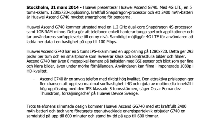 Huawei lanserar Ascend G740 - kraftfull och prisvärd 4G-mobil 