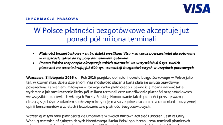 W Polsce płatności bezgotówkowe akceptuje już ponad pół miliona terminali