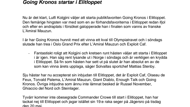 Going Kronos startar i Elitloppet