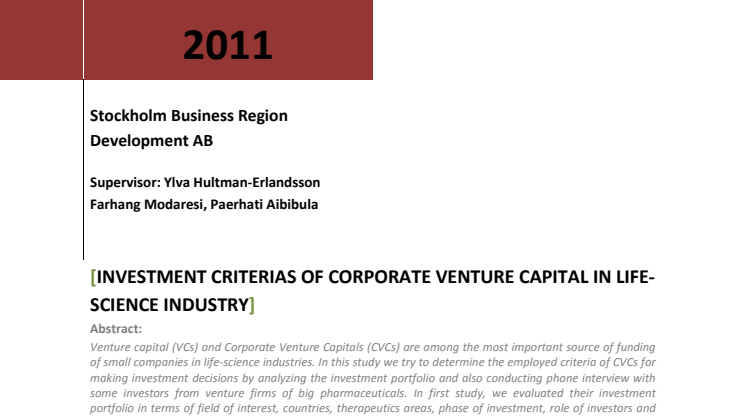Investment criteria of corporate venture capital in life science industry