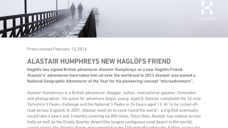 ALASTAIR HUMPHREYS NEW HAGLÖFS FRIEND