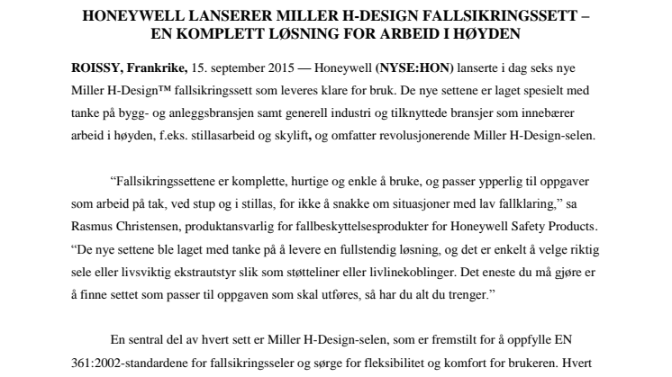 Honeywell lanserer Miller H-design fallsikringssett – en komplett løsning for arbeid i høyden