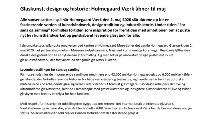 Pressemeddelelse: Glaskunst, design og historie - Holmegaard Værk åbner til maj