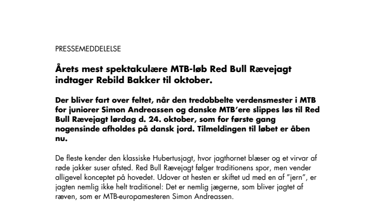 Årets mest spektakulære MTB-løb Red Bull Rævejagt indtager Rebild Bakker til oktober