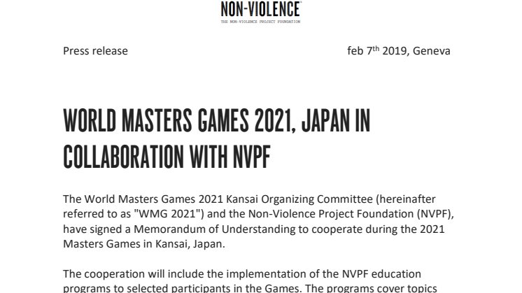 ​World Masters Games 2021, Japan in collaboration with NVPF