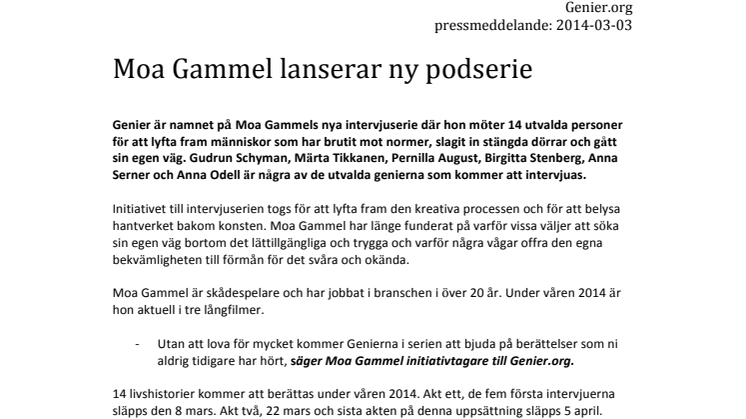 Moa Gammel lanserar ny podserie