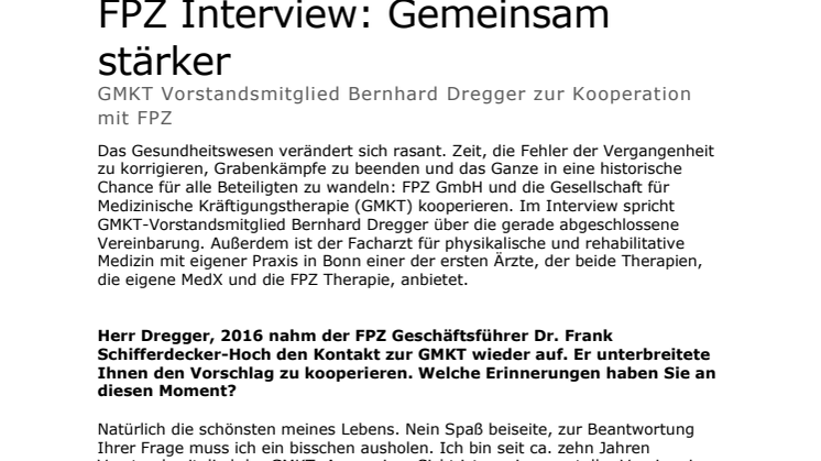 FPZ Interview: Gemeinsam stärker - GMKT Vorstandsmitglied Bernhard Dregger zur Kooperation mit FPZ