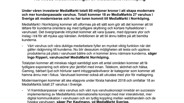 Nu inleds moderniseringen av MediaMarkt Norrköping