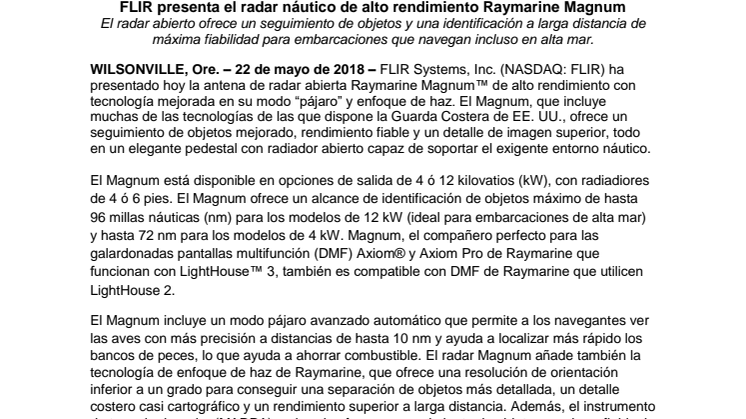 Raymarine: FLIR presenta el radar náutico de alto rendimiento Raymarine Magnum 