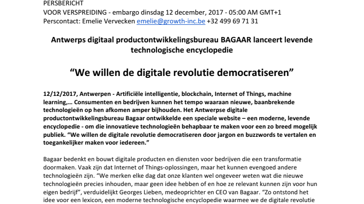 Antwerps digitaal productontwikkelingsbureau BAGAAR lanceert levende technologische encyclopedie