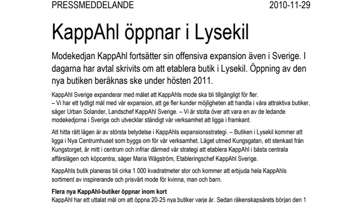 KappAhl öppnar i Lysekil