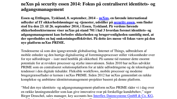 neXus på security essen 2014: Fokus på centraliseret identitets- og adgangsmanagement