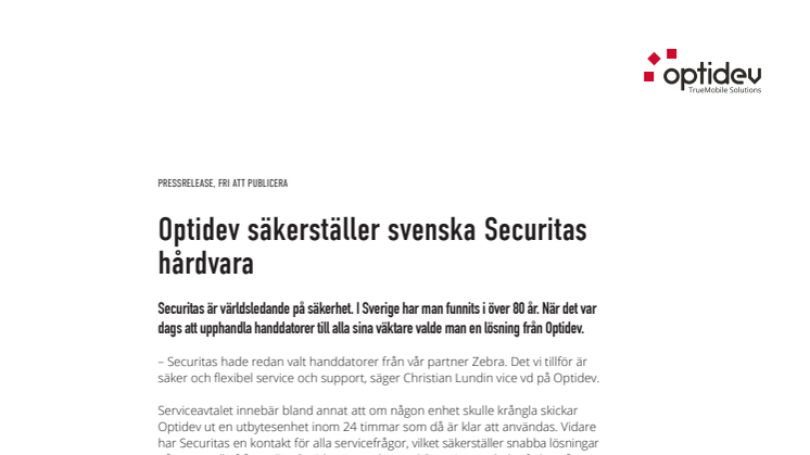 Optidev säkerställer svenska Securitas hårdvara