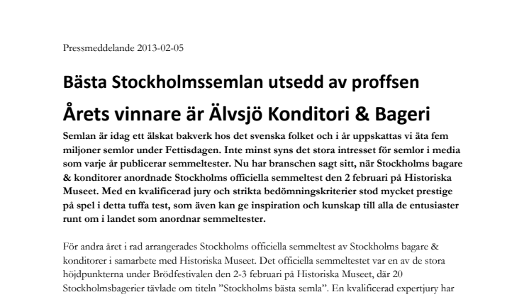 Bästa Stockholmssemlan utsedd av proffsen - Årets vinnare är Älvsjö Konditori & Bageri