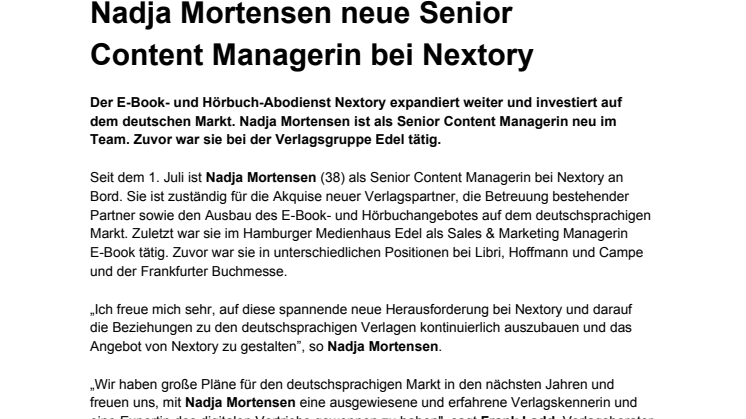 Nadja Mortensen neue Senior  Content Managerin bei Nextory