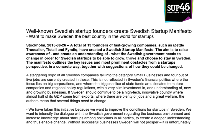 Well-known Swedish Startup Founders create Swedish Startup Manifesto