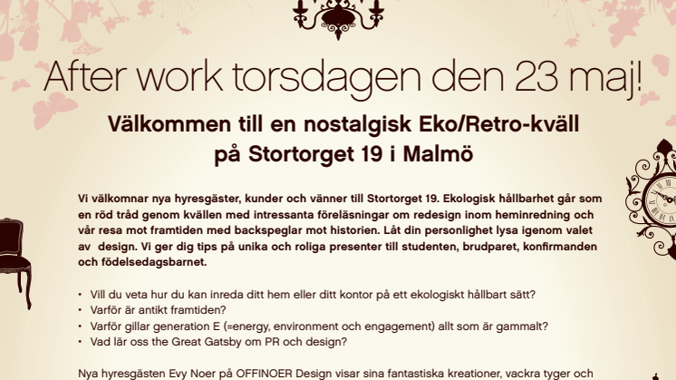 Pressinbjudan till after work med eko/retro-tema den 23 maj i Malmö