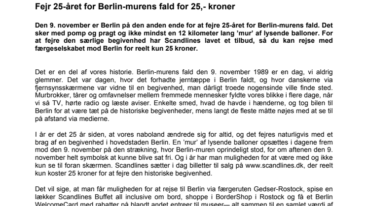 Fejr 25-året for Berlin-murens fald for 25,- kroner