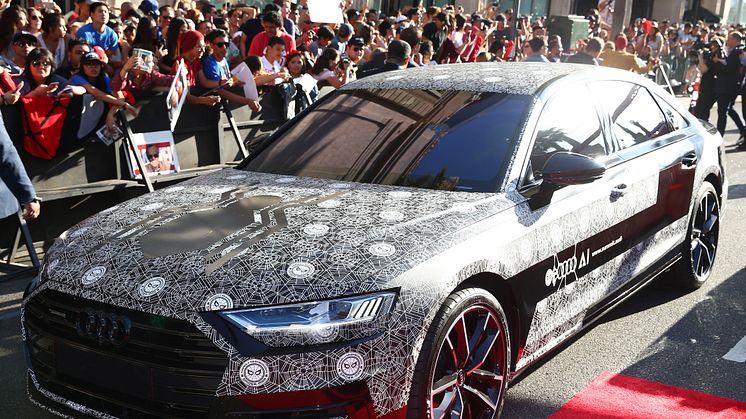 Den nye Audi A8 i camouflage ved premieren på den nye Spiderman film