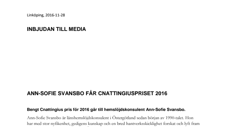 Ann-Sofie Svansbo får Cnattingiuspriset 2016
