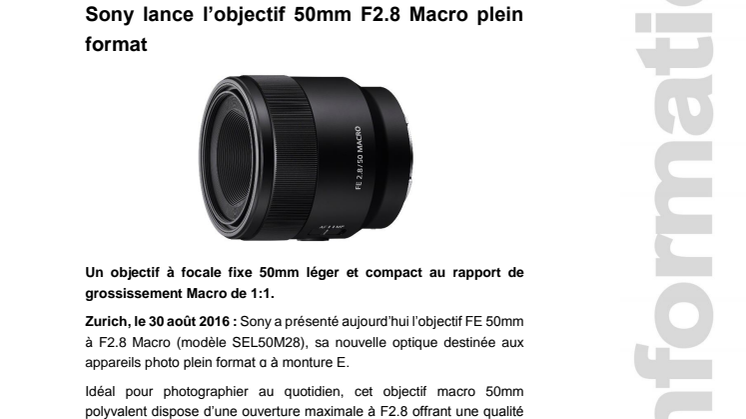 Sony lance l’objectif 50mm F2.8 Macro plein format