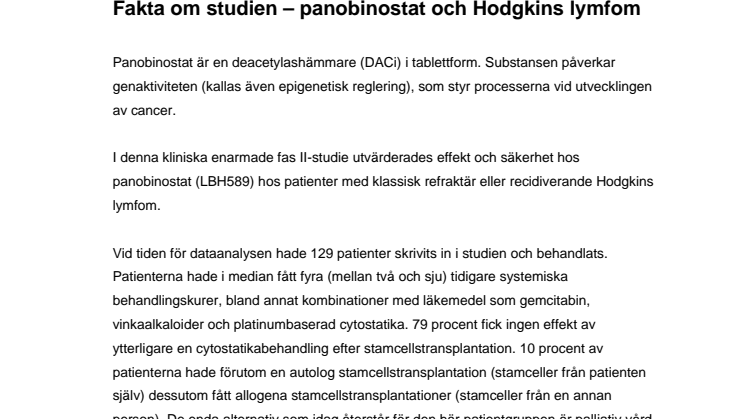 Fakta om studien - panobinostat och Hodgkins lymfom