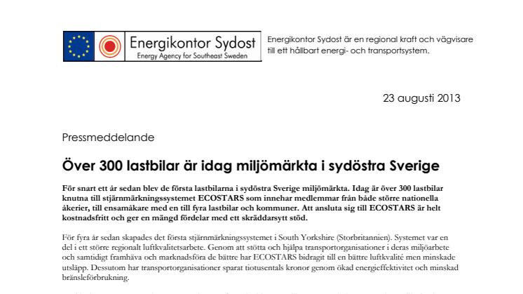 Över 300 lastbilar är idag miljömärkta i sydöstra Sverige 