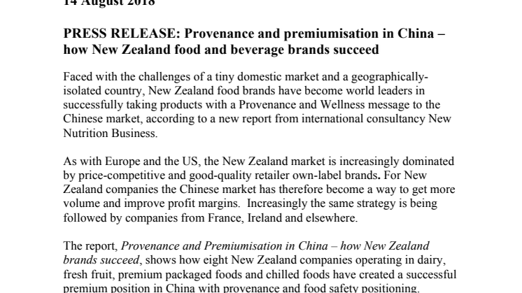 Provenance and premiumisation in China – how New Zealand food and beverage brands succeed 
