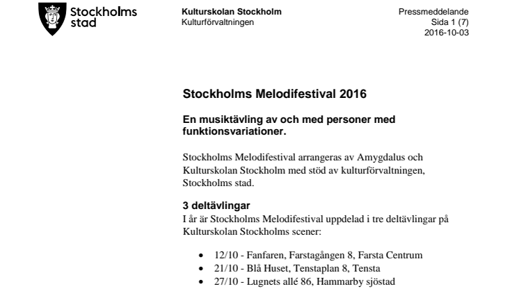Stockholms Melodifestival 2016 - en musiktävling av och med personer med funktionsvariationer