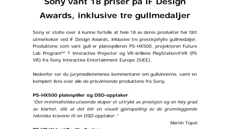 Sony vant 18 priser på iF Design Awards, inklusive tre gullmedaljer