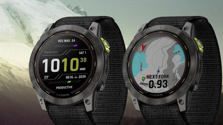 Erittäin suorituskykyisessä Garmin Enduro 2 -multisport-älykellossa on kartat, kosketusnäyttö ja erinomainen akunkesto