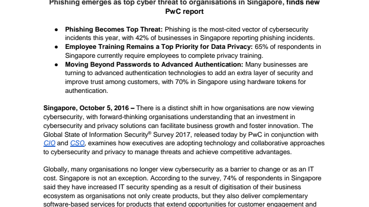 Phishing emerges as top cyber threat to organisations in Singapore, finds new PwC report