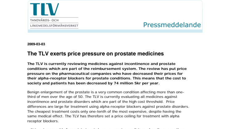 TLV pressar priset på läkemedel mot prostatabesvär