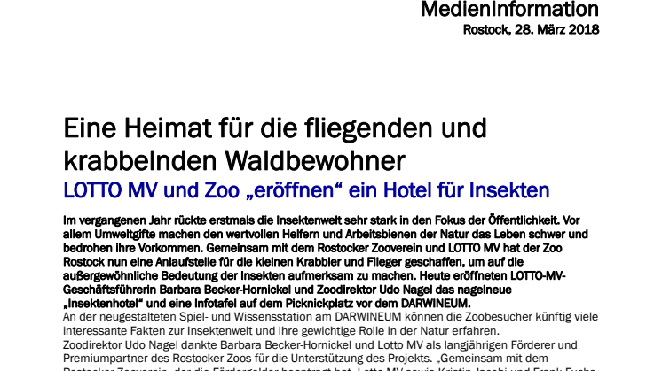 LOTTO MV und Zoo „eröffnen“ ein Hotel für Insekten