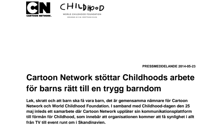 Cartoon Network stöttar Childhoods arbete för barns rätt till en trygg barndom